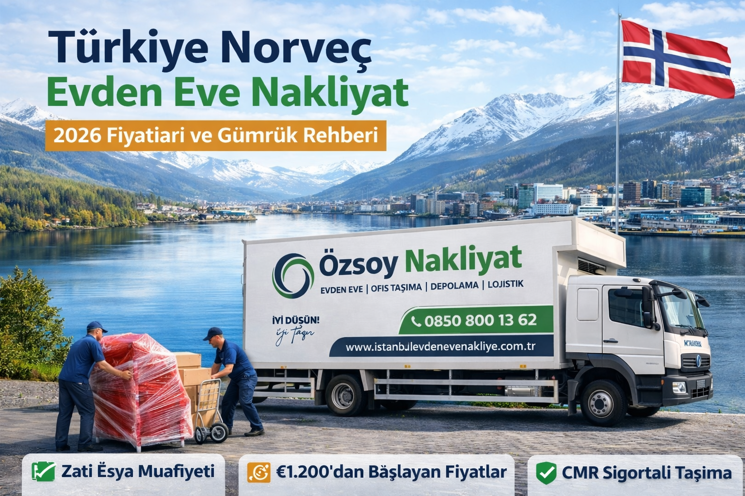 Türkiye Norveç evden eve nakliyat kamyonu Oslo fiyort manzarası Özsoy Nakliyat